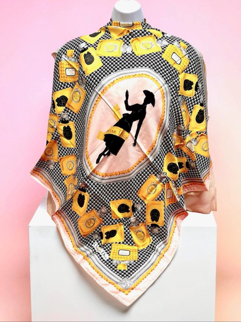 Miss Dior Eau de Parfum Christian Dior 100% Silk Satin Scarf  34" pink gold (30 - Picture 4 of 16